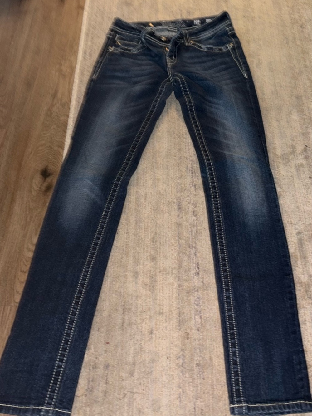 Miss Me Dark Blue Skinny Jeans with Contrast Stitching